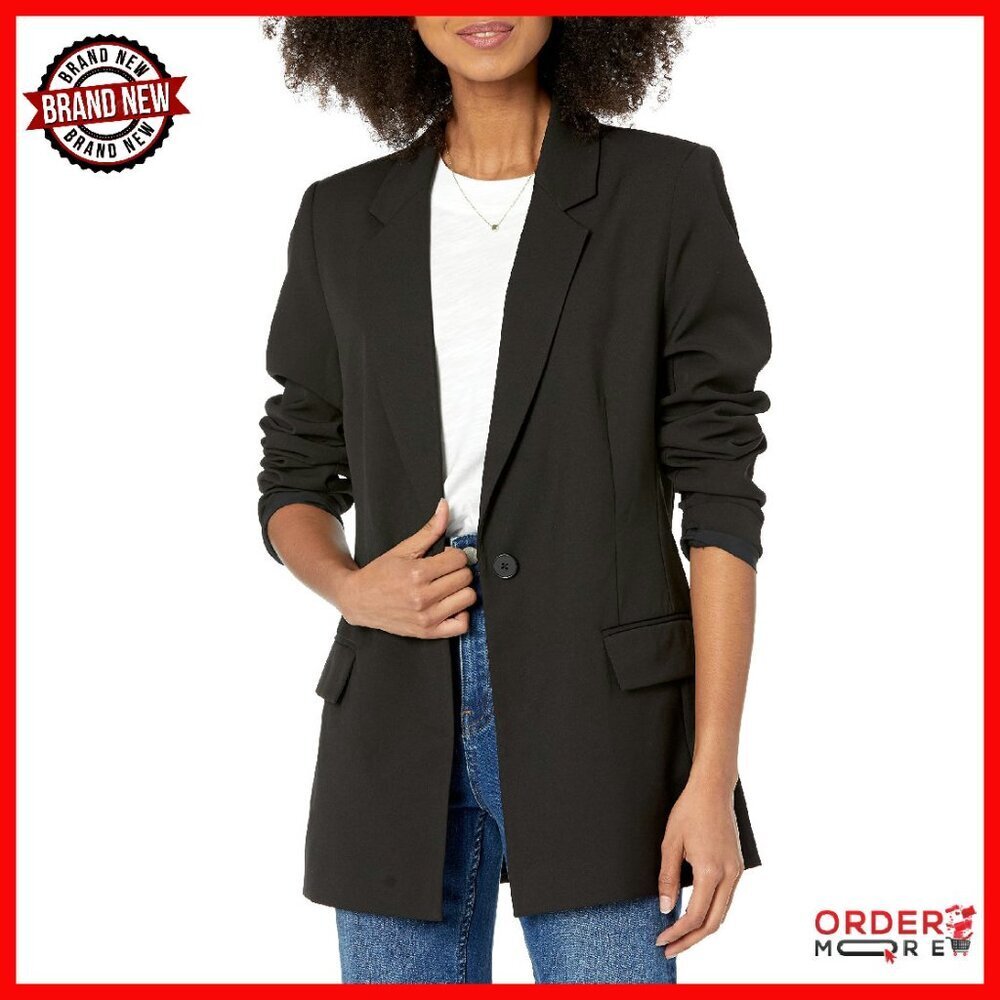 Long Blazer Power Jacket Notched Collar Professional Work Wear